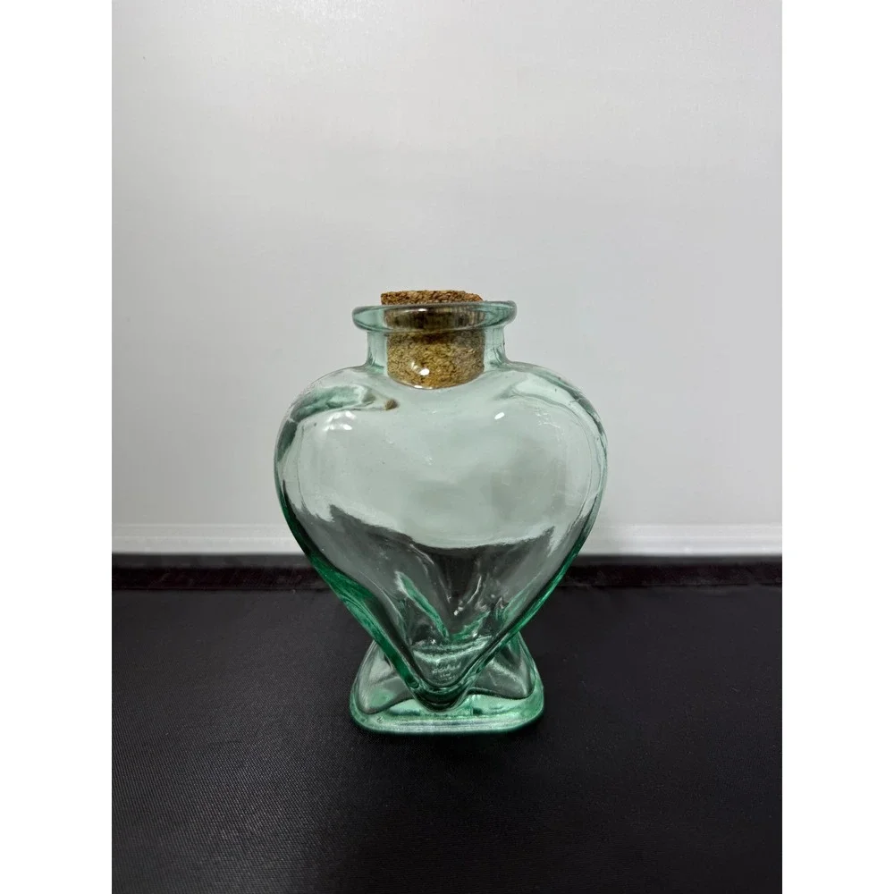 Heart Shaped Glass Bottle Jar‎ with Cork Stopper Made in Spain Decorative vase